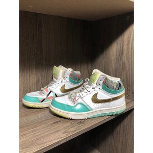 Nike Court Force High Top Sneaker White Gold Teal/Aqua Womens sz 8.5